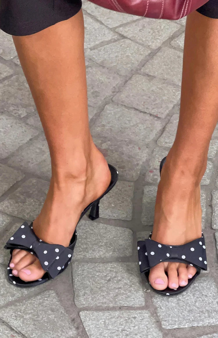 Eden Black Polka Dot Bow Front Heeled Mules — 3