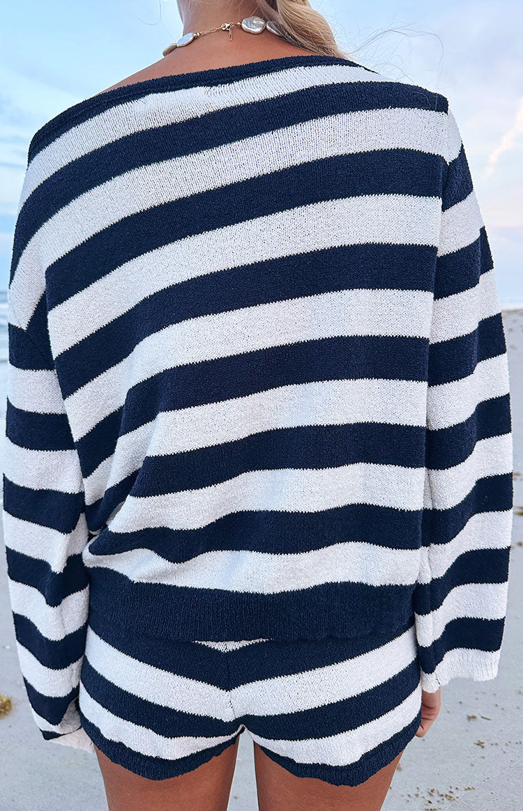 Willa Navy Stripe Knit Shorts — 9