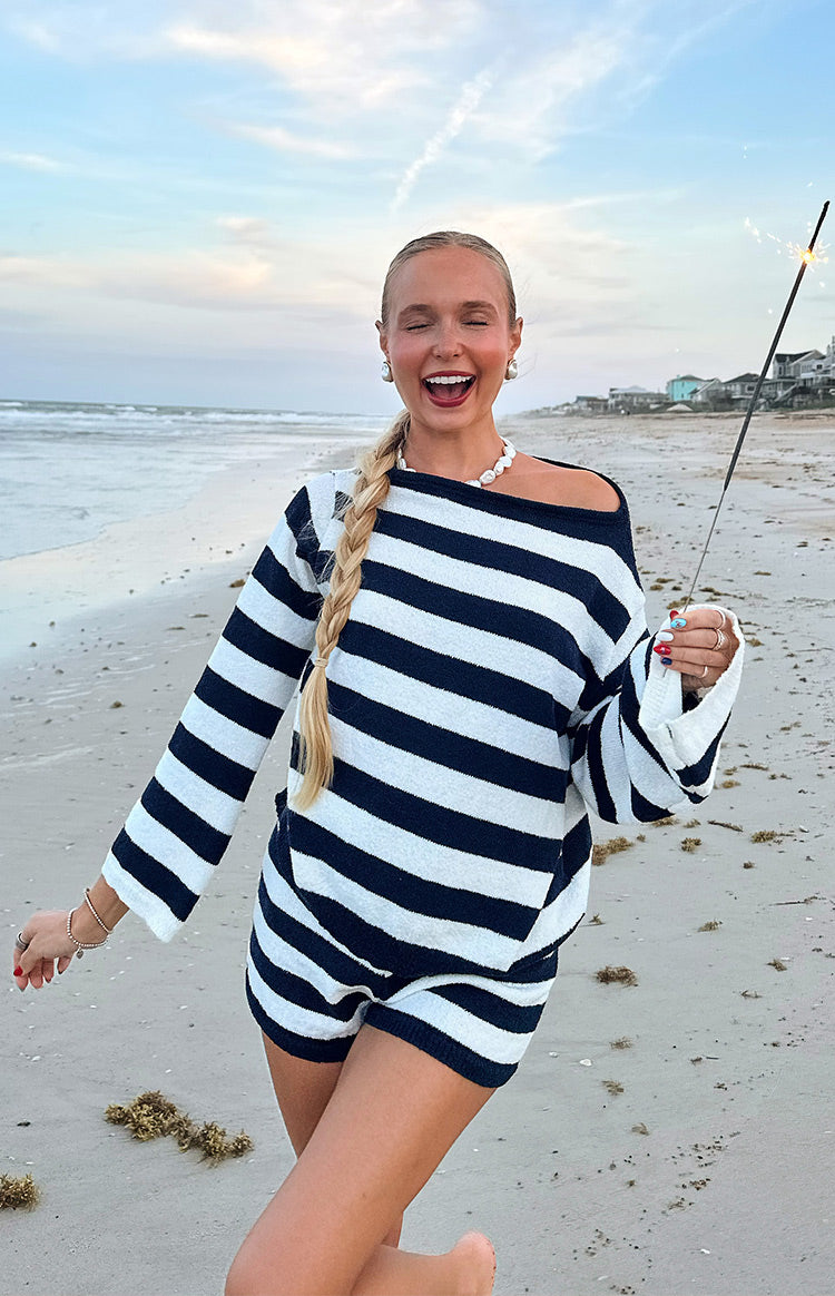 Willa Navy Stripe Knit Shorts — 8