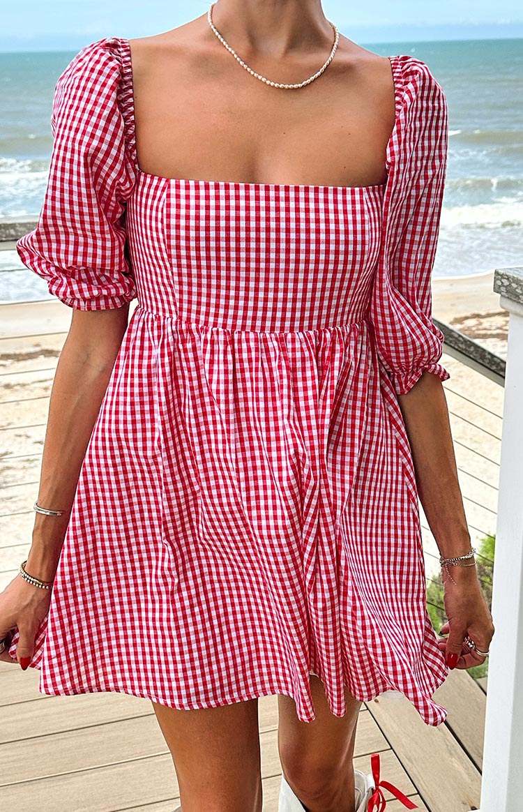 Rubi Red Gingham Babydoll Mini Dress — 1