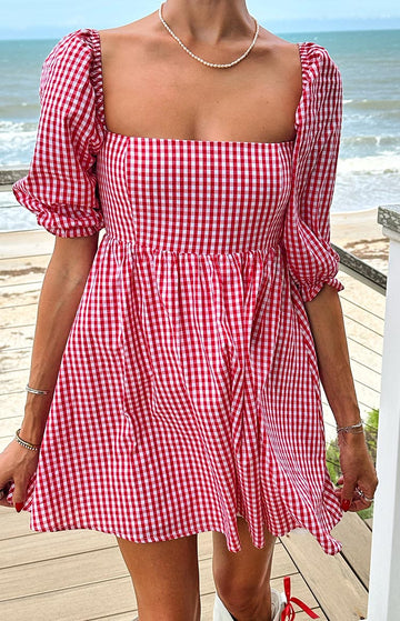 Rubi Red Gingham Babydoll Mini Dress — 1