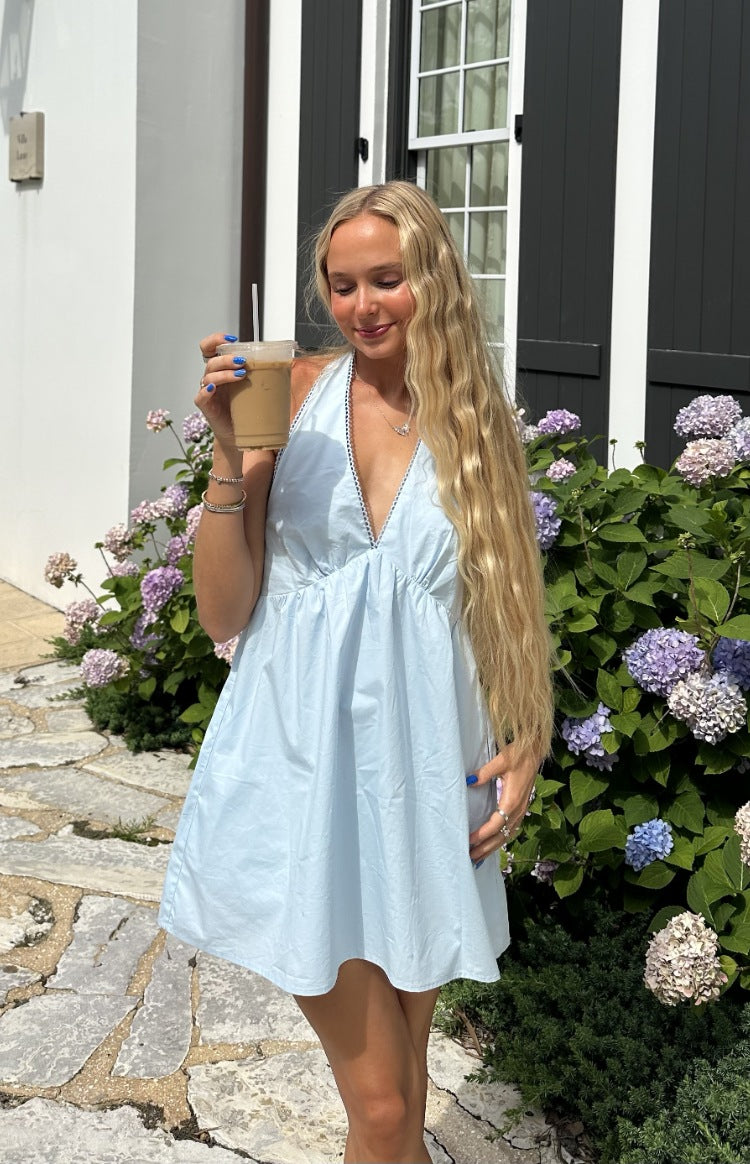 Jemima Blue Halter Neck Mini Dress — 5