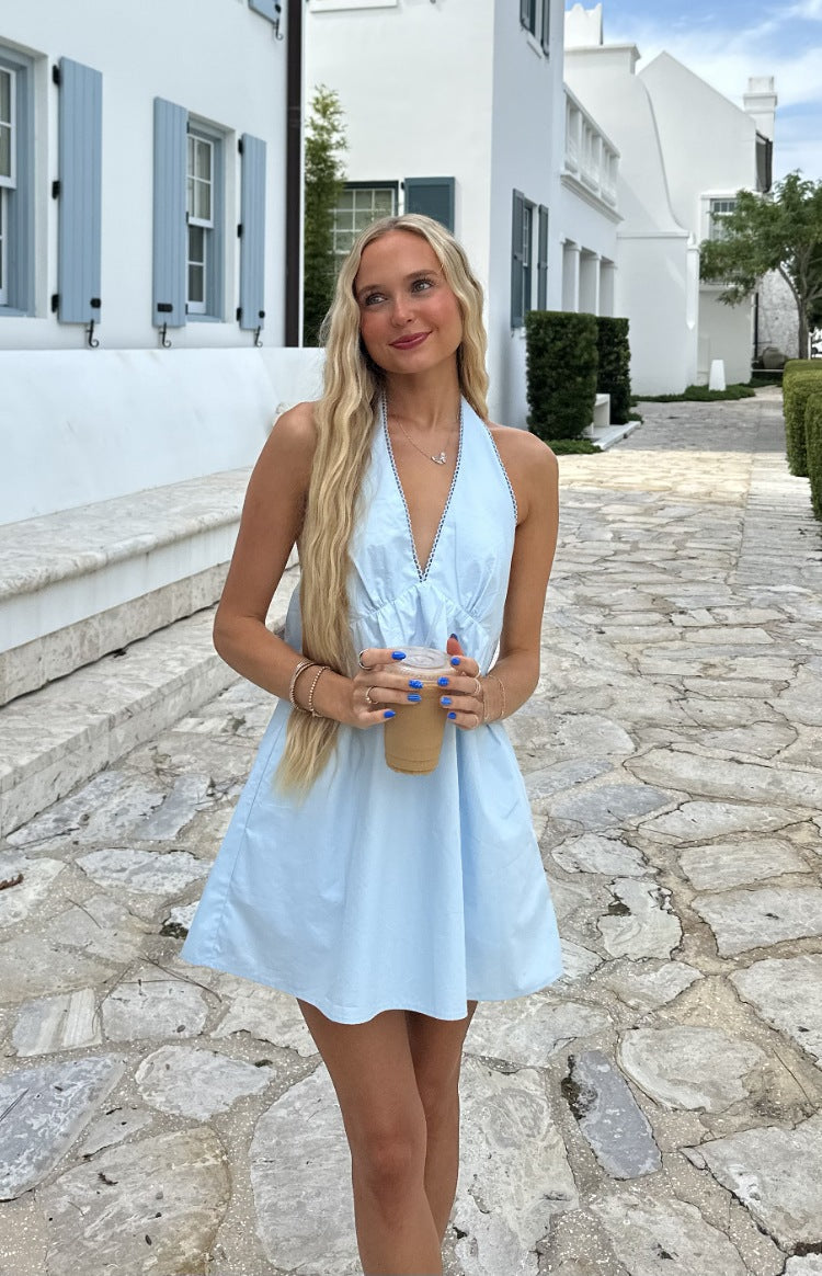Jemima Blue Halter Neck Mini Dress — 7