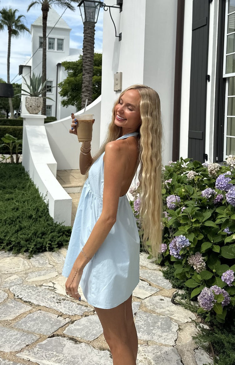 Jemima Blue Halter Neck Mini Dress — 9
