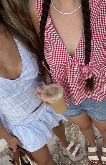 Della Blue Stripe Button Front Top — 1