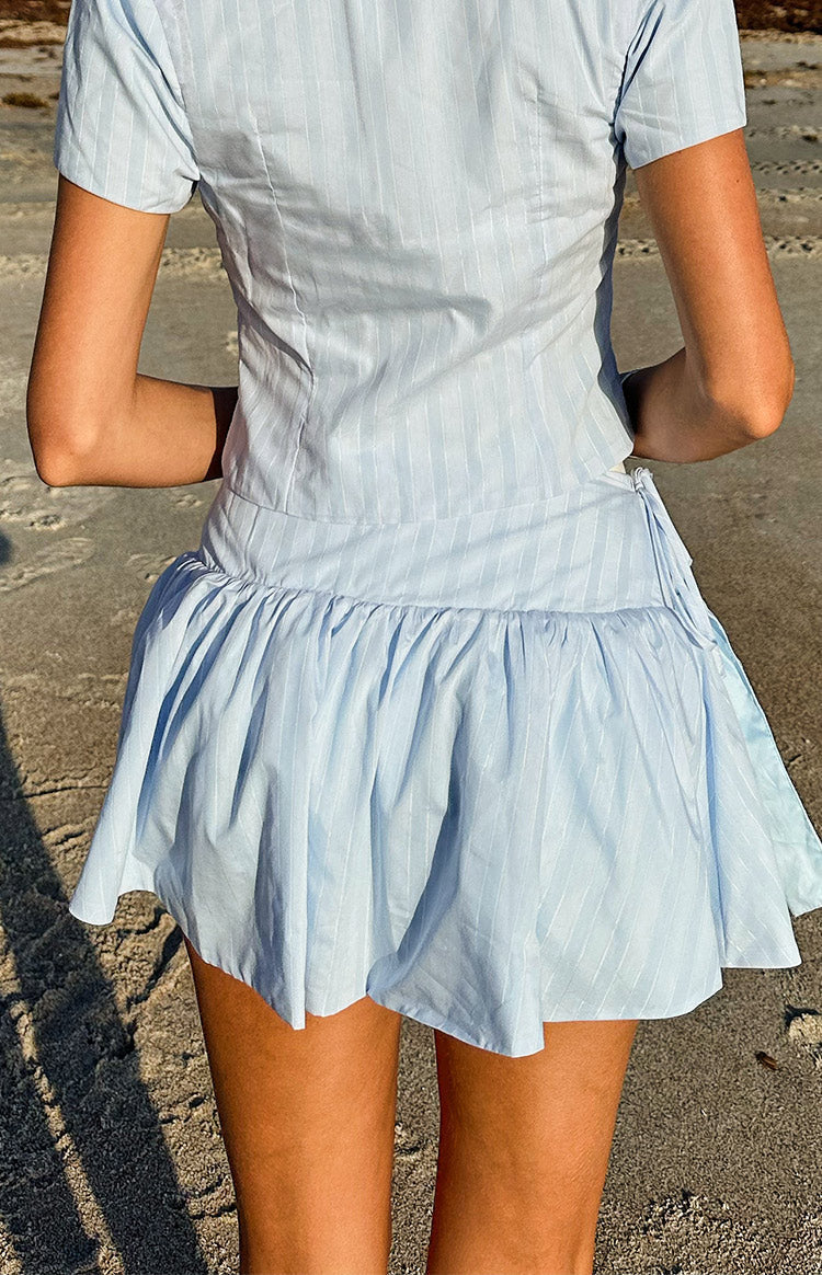 Della Blue Stripe Tie Waist Reversible Skirt — 10