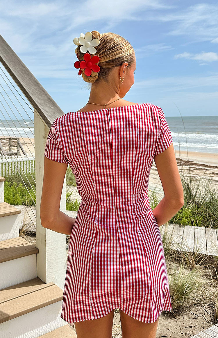 Lauree Red Gingham Button Front Mini Dress — 4