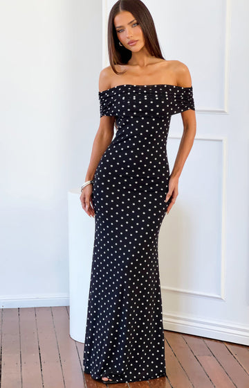 Cole Black Polka Mesh Maxi Dress — 1