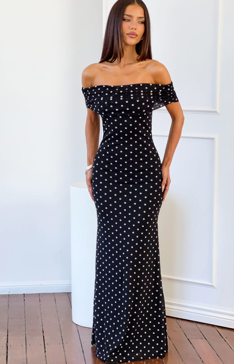Cole Black Polka Mesh Maxi Dress — 1