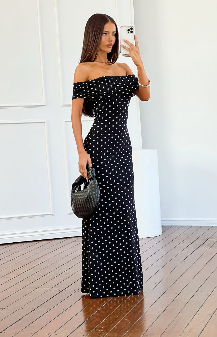 Cole Black Polka Mesh Maxi Dress — 4
