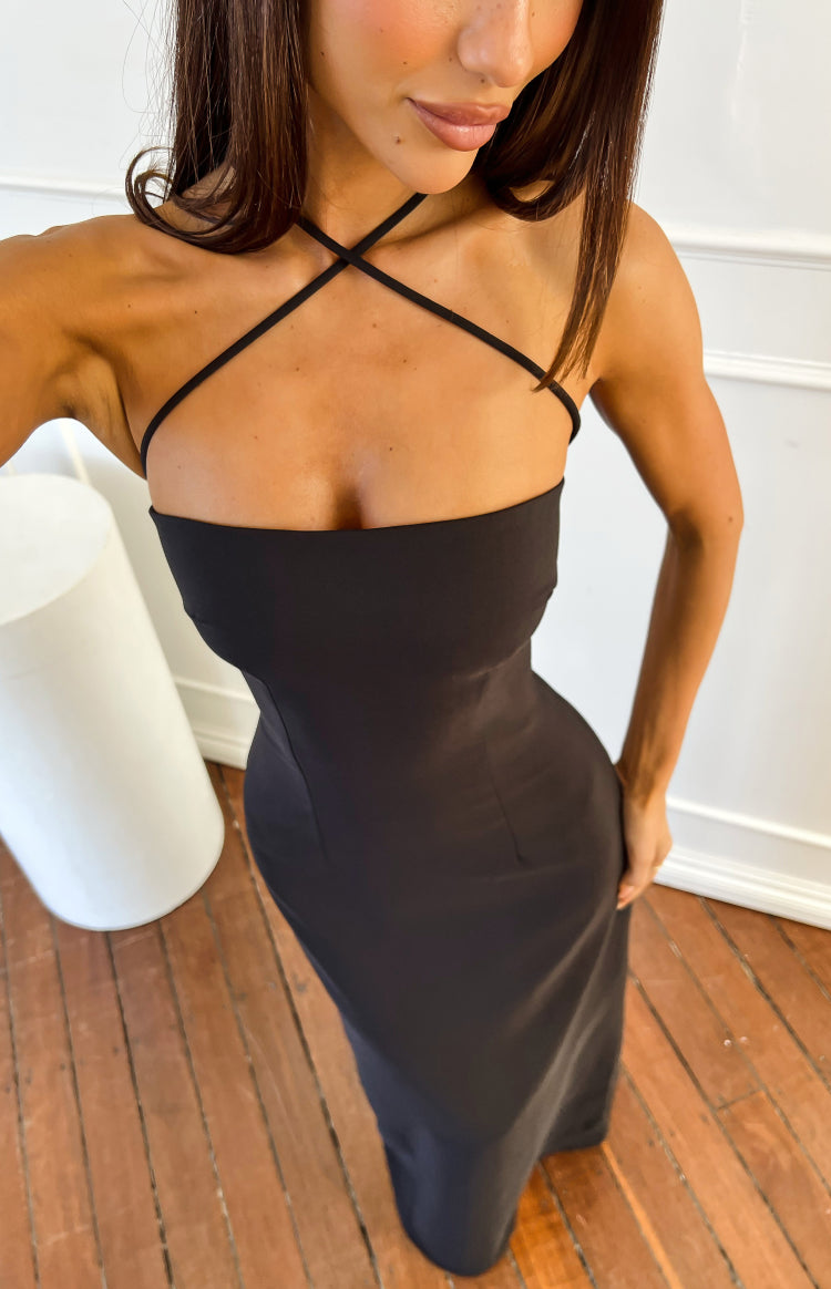 Del Mar Black Crepe Formal Maxi Dress — 1