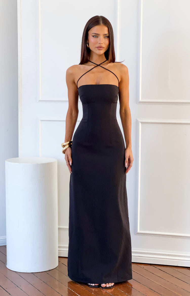 Del Mar Black Crepe Formal Maxi Dress — 3