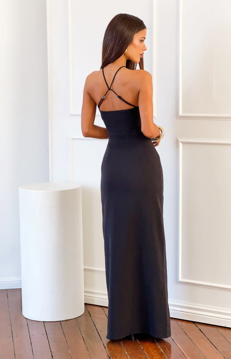 Del Mar Black Crepe Formal Maxi Dress — 4