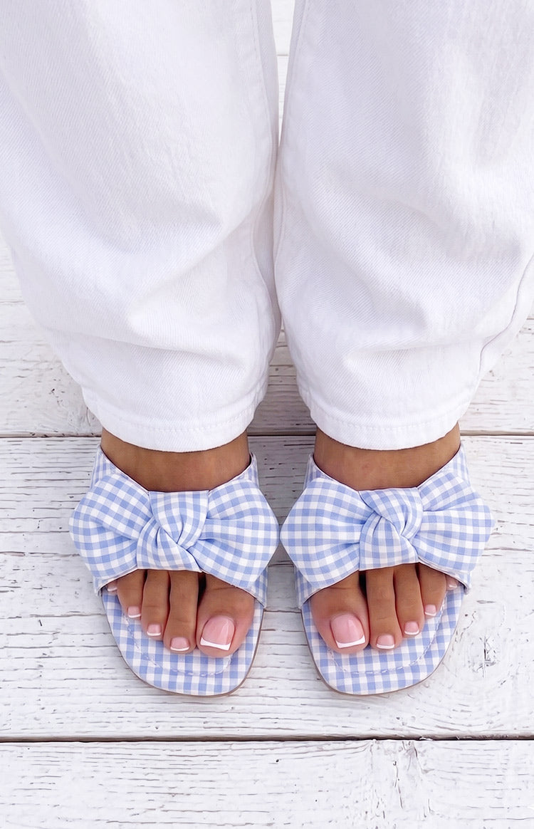 Ariel Blue Check Bow Sandals — 2