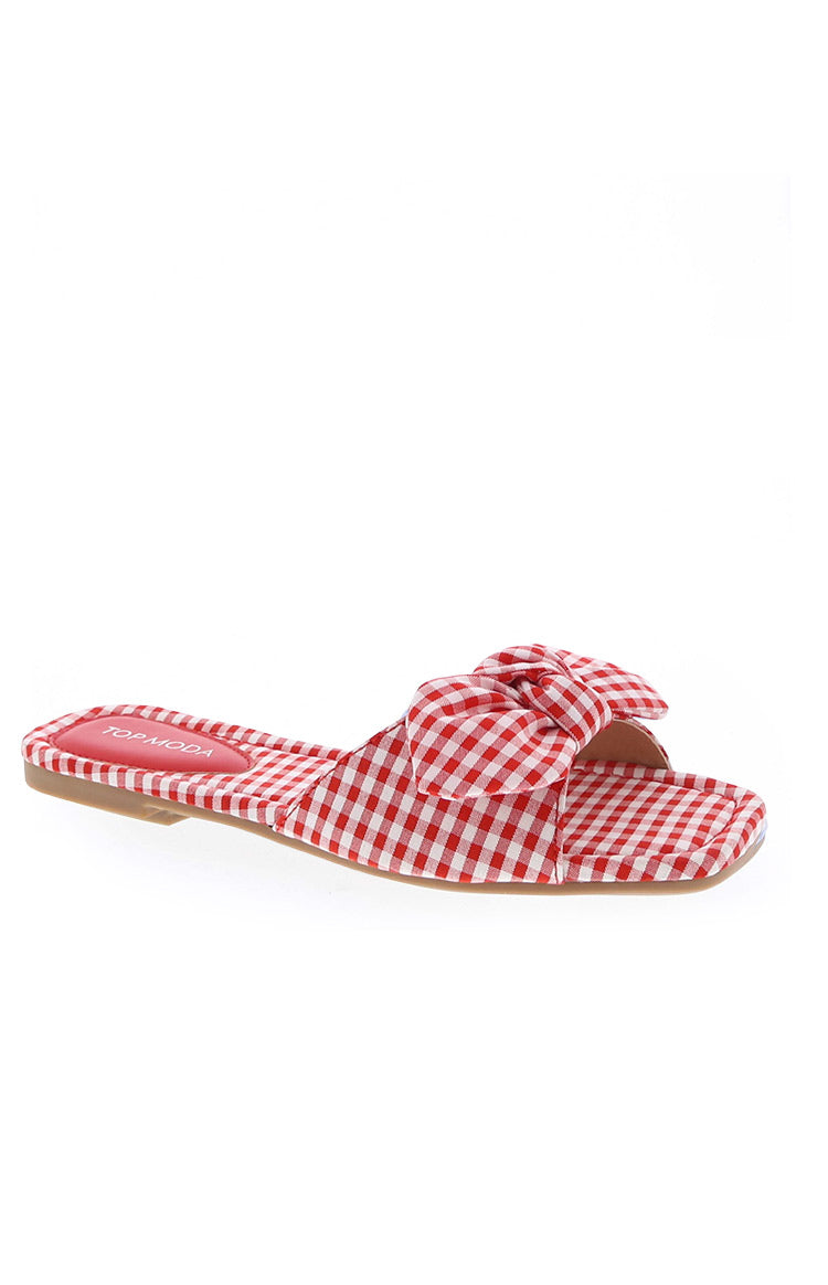Ariel Red Check Bow Sandals — 3