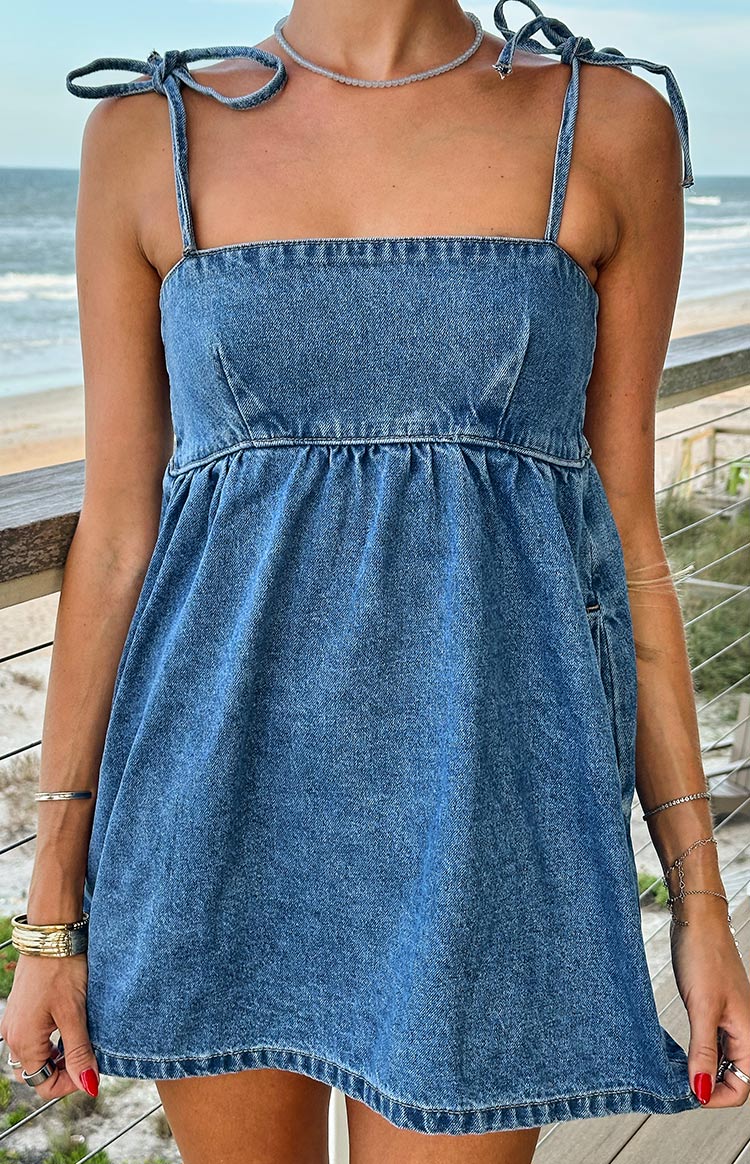 Ethel Blue Denim Tie Strap Mini Dress — 2