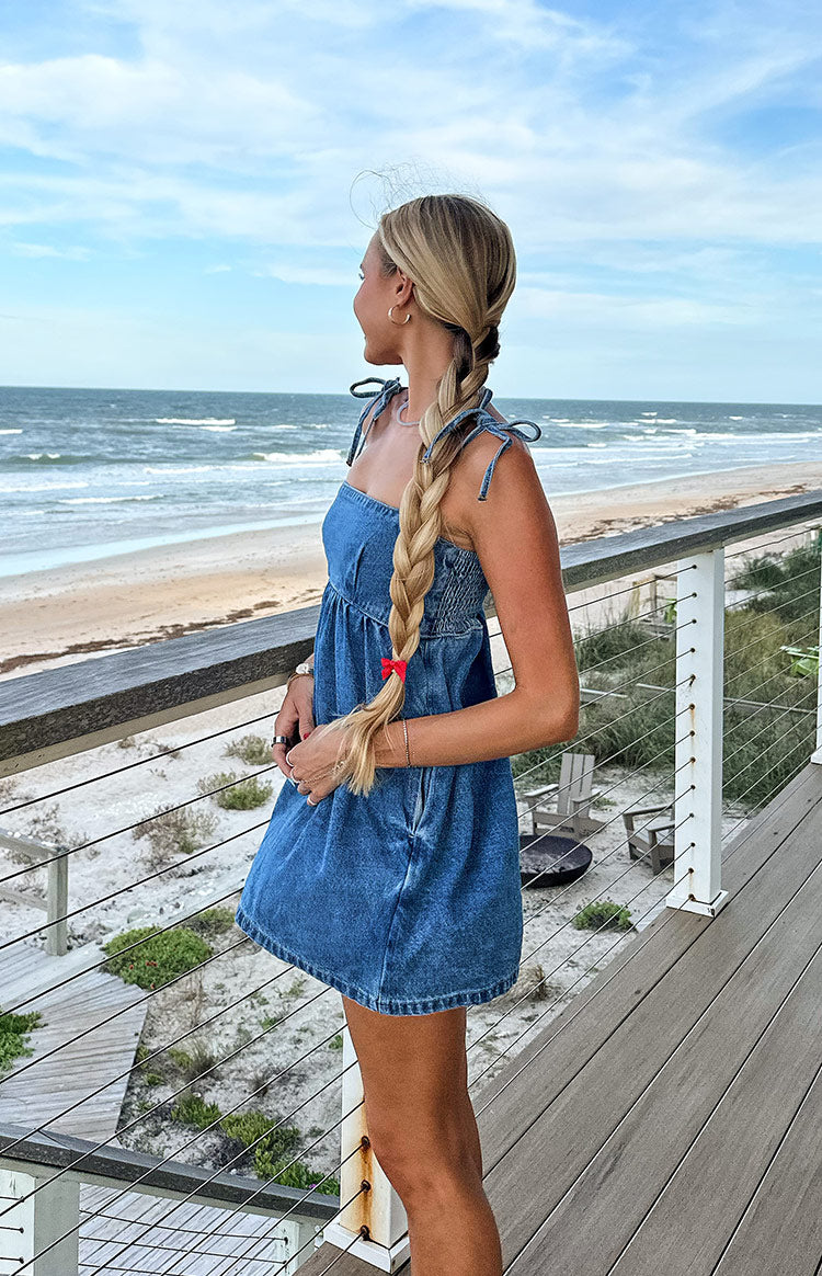 Ethel Blue Denim Tie Strap Mini Dress — 3