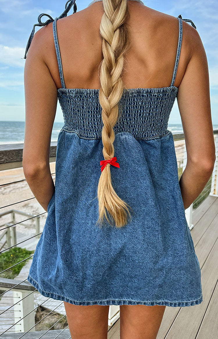Ethel Blue Denim Tie Strap Mini Dress — 4