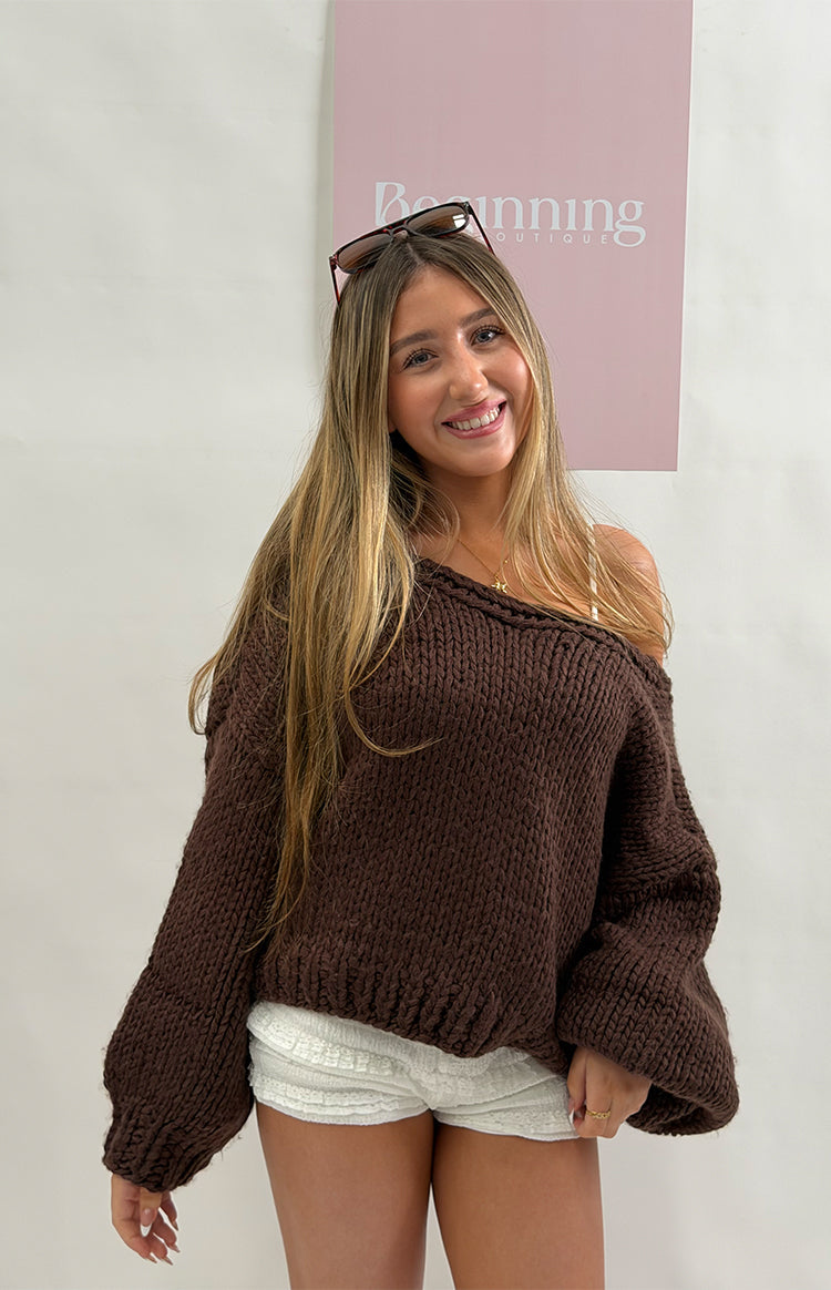 Holiday Chocolate Brown Tie Up Knit Cardigan — 3