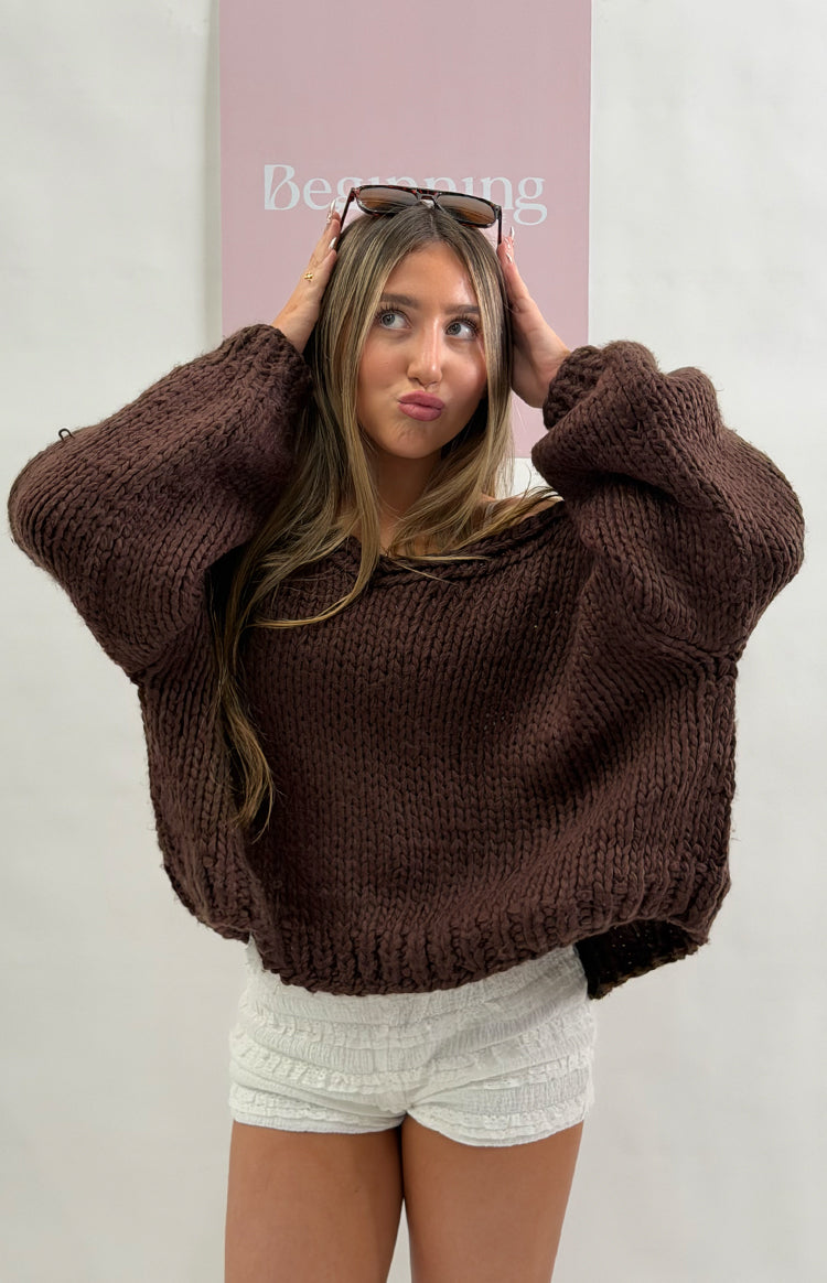 Holiday Chocolate Brown Tie Up Knit Cardigan — 5