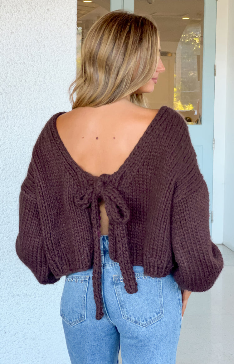 Holiday Chocolate Brown Tie Up Knit Cardigan — 1