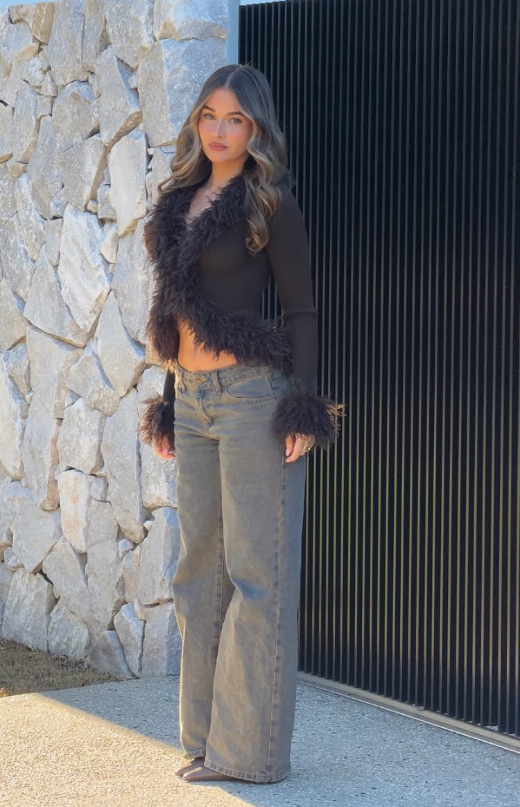 Violetta Chocolate Fur Trim Knit Cardigan — 3