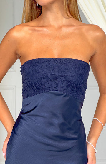 Audrey Navy Lace Strapless Midi Dress — 1