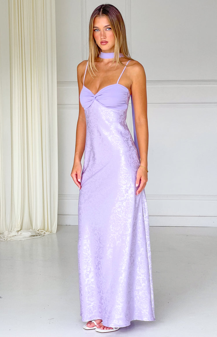 Ruthie Lilac Floral Satin Scarf Maxi Dress — 2