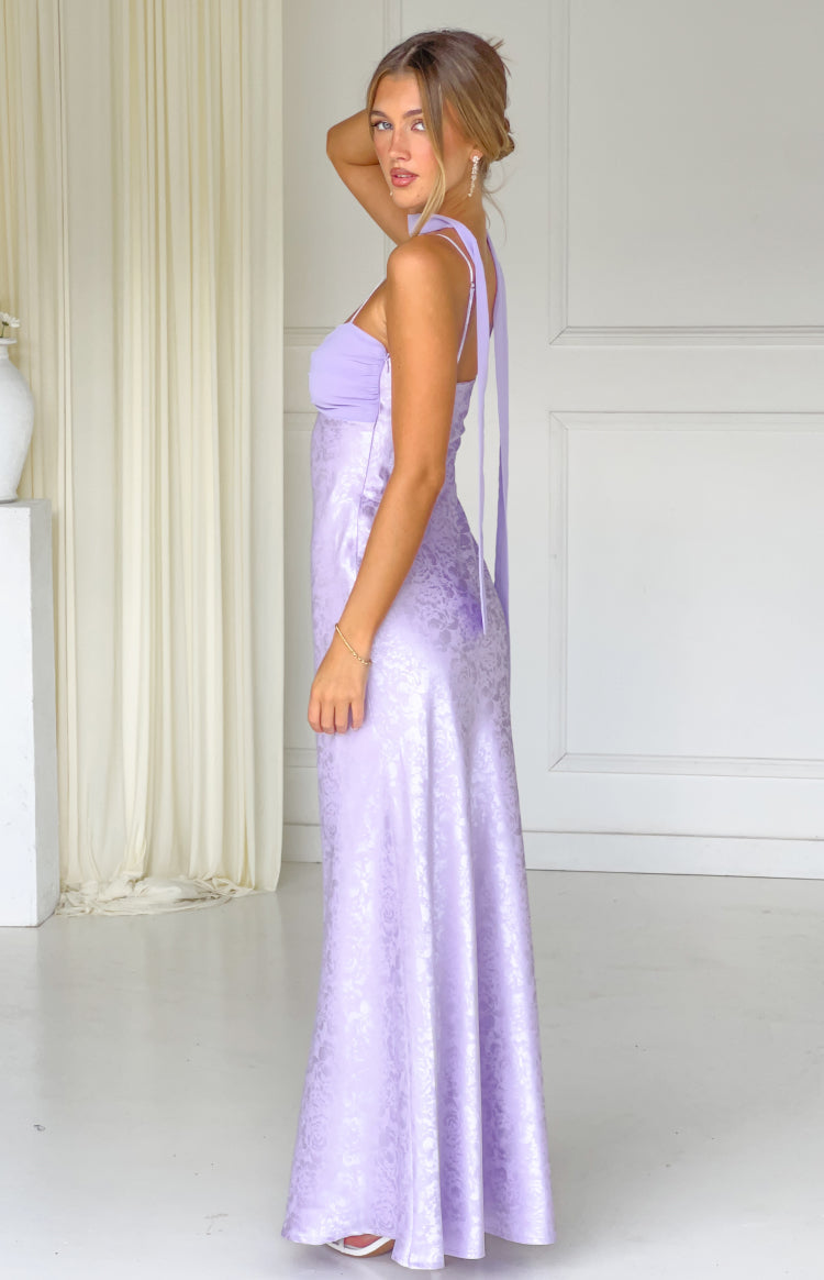 Ruthie Lilac Floral Satin Scarf Maxi Dress — 3