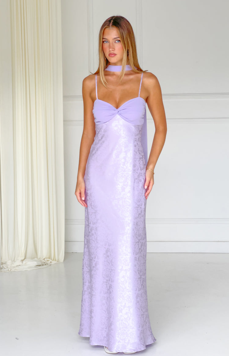 Ruthie Lilac Floral Satin Scarf Maxi Dress — 4