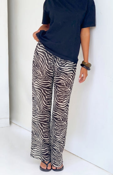 Joplin Black Sheer Zebra Print Pants — 1