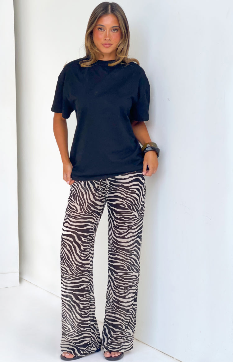 Joplin Black Sheer Zebra Print Pants — 9