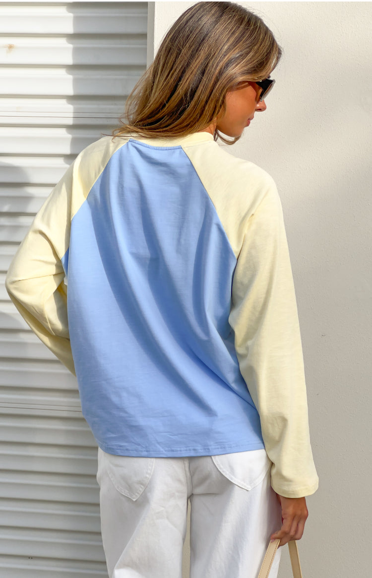 Perry Blue Contrast Raglan Sleeve Top — 5