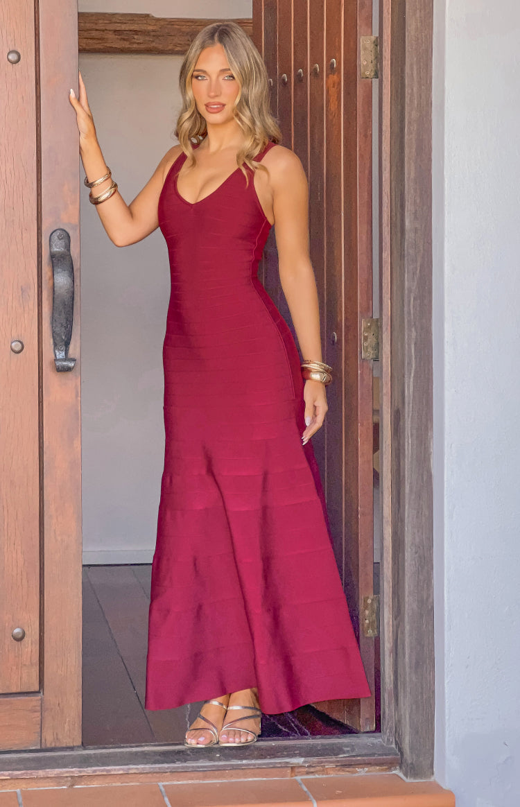 Fariah Burgundy Bandage Maxi Dress — 4