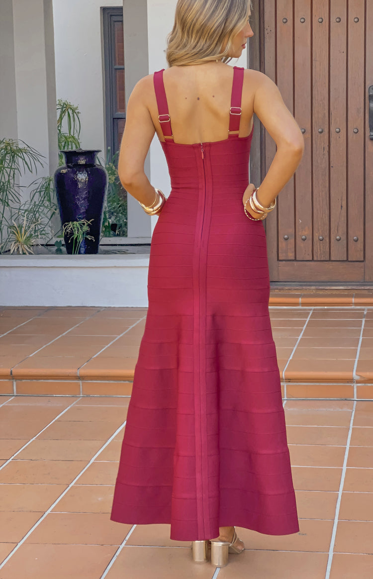 Fariah Burgundy Bandage Maxi Dress — 5