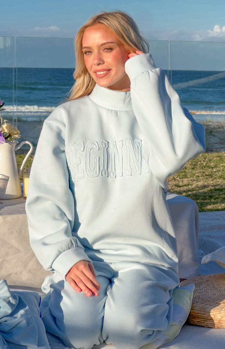 Remy Blue Applique Mock Neck Sweater — 2