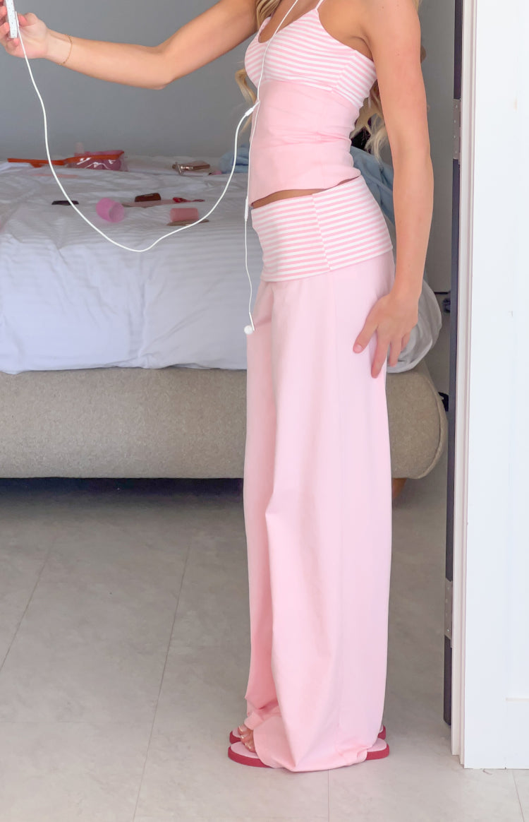 Sia Light Pink Stripe Foldover Jersey Pants — 5