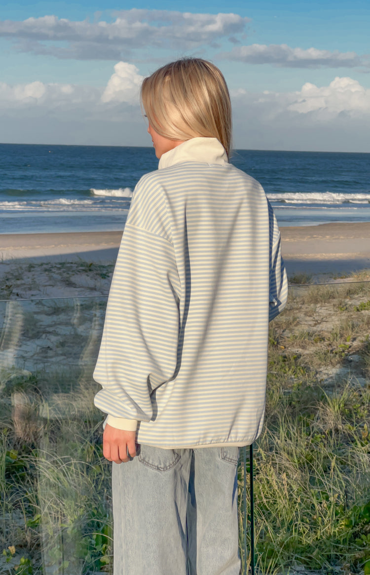 Flossy Mock Neck Blue Stripe Sweater — 4