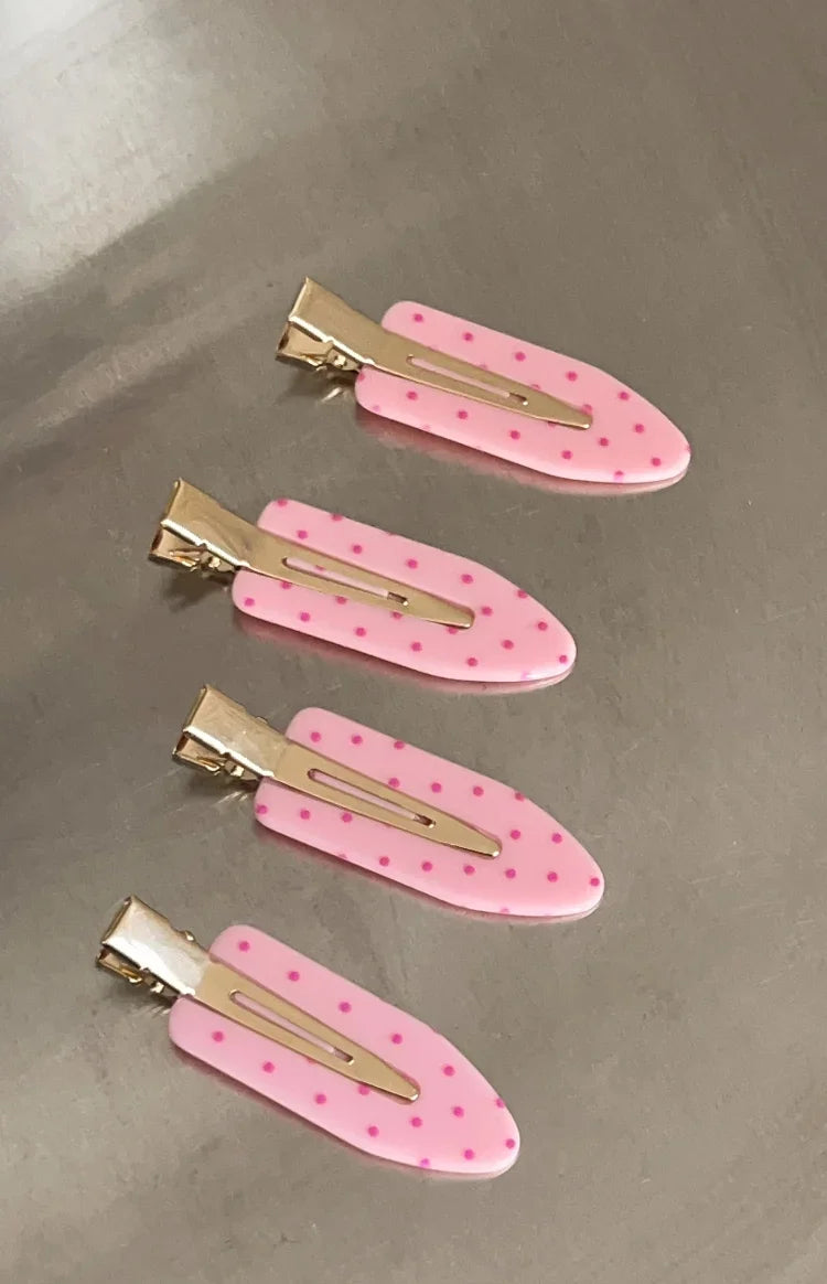 Juno Pink Polka Dot 4 Pack Non Crease Hair Clips — 1