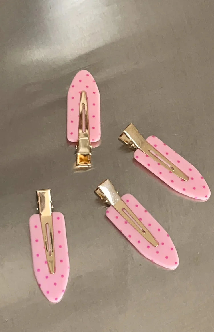 Juno Pink Polka Dot 4 Pack Non Crease Hair Clips — 3
