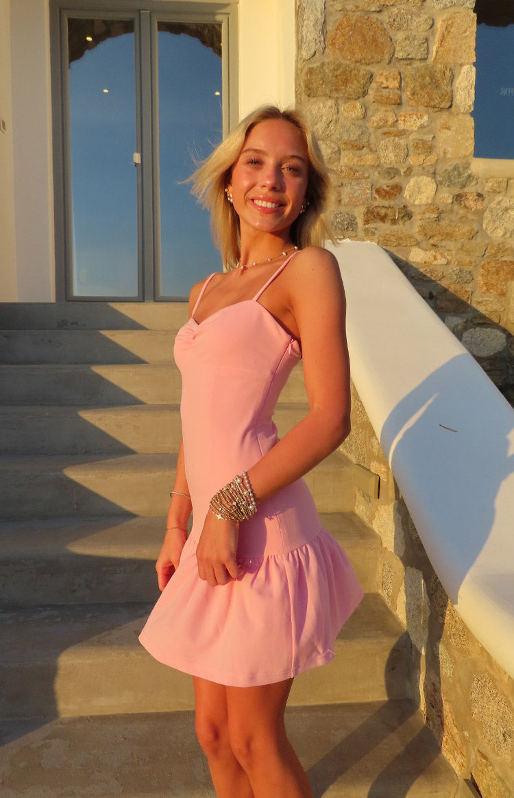 Deloris Pink Crepe Party Mini Dress — 1
