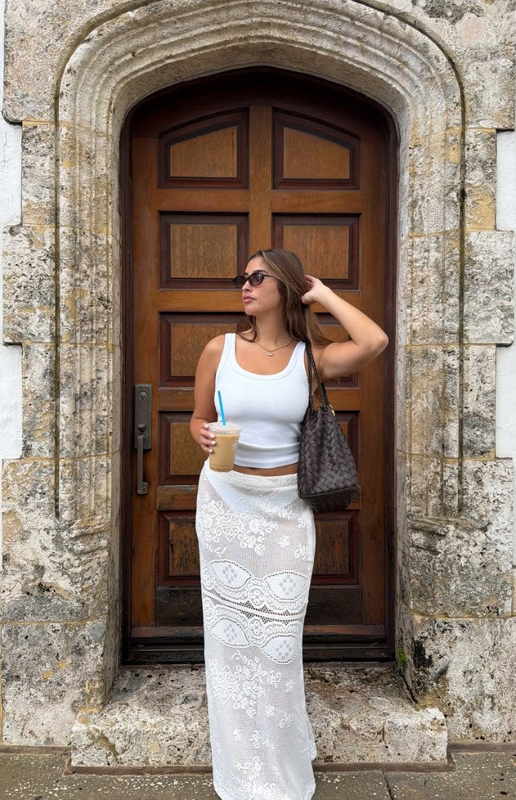 Lillie White Crochet Lace Maxi Skirt — 12