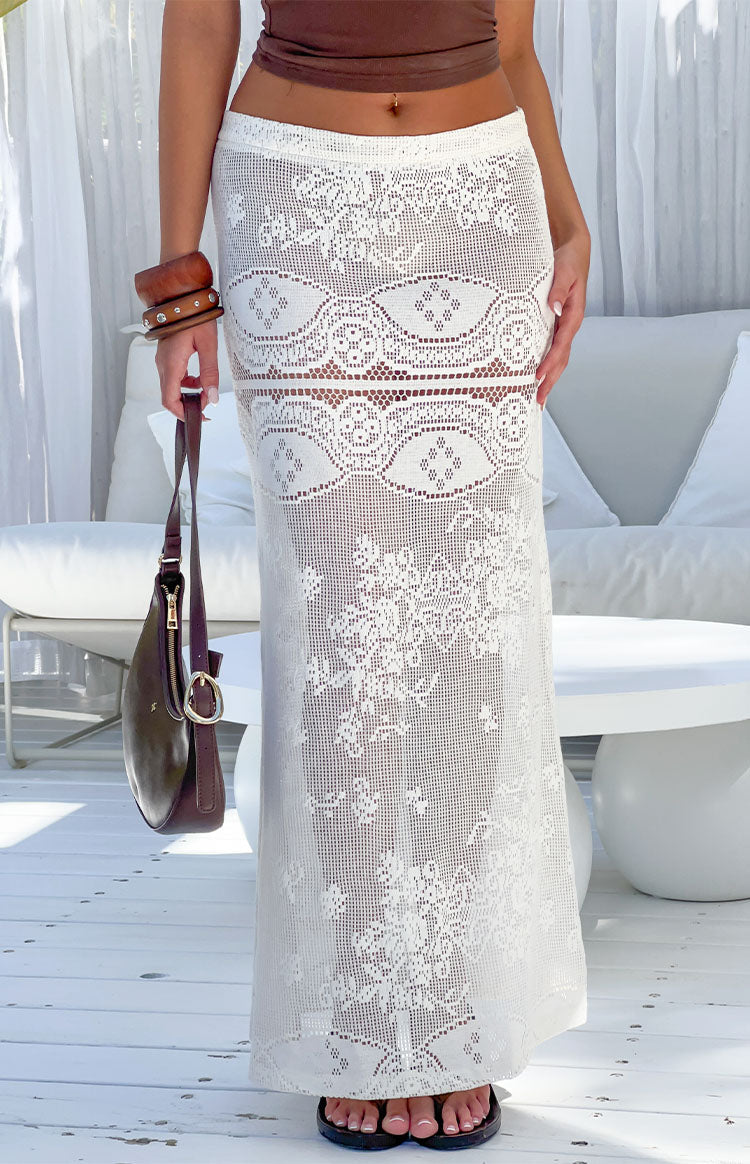 Lillie White Crochet Lace Maxi Skirt — 1