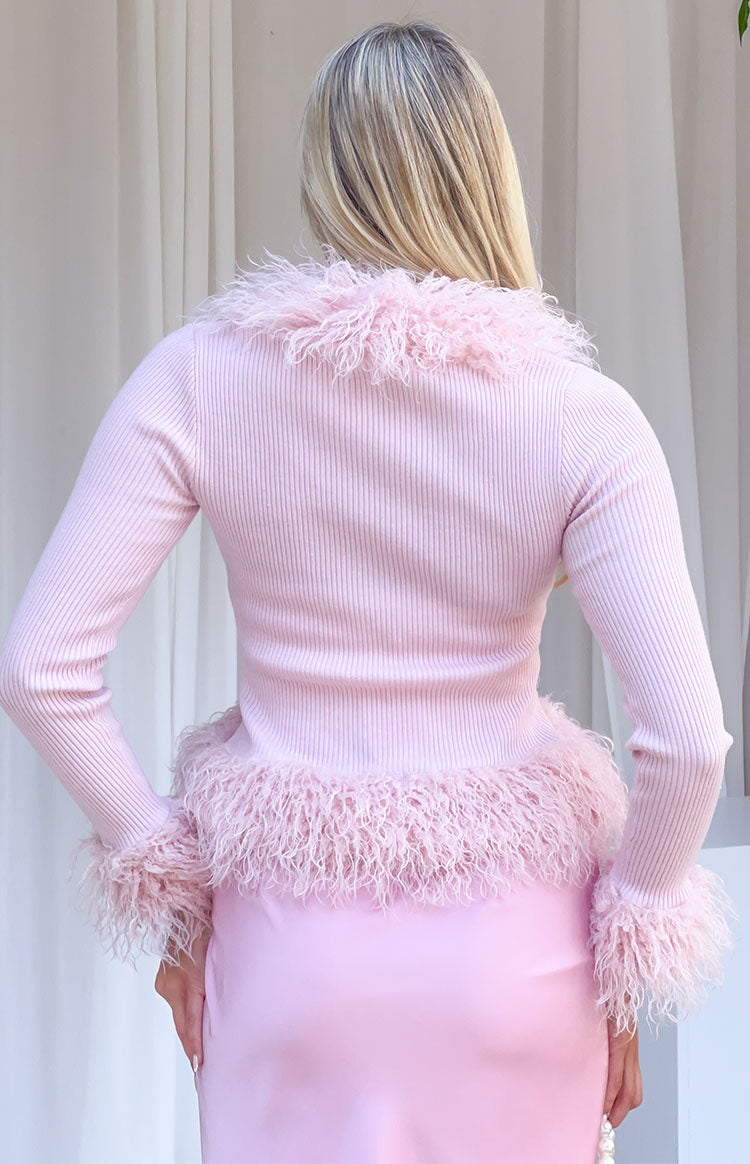 Violetta Pink Fur Trim Knit Cardigan — 4