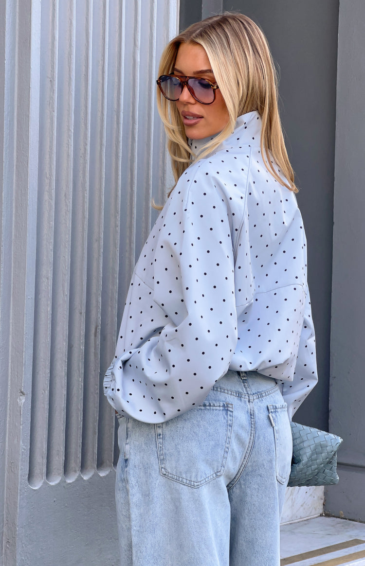 Erin Blue Polka Dot Funnel Neck Sports Jacket — 4