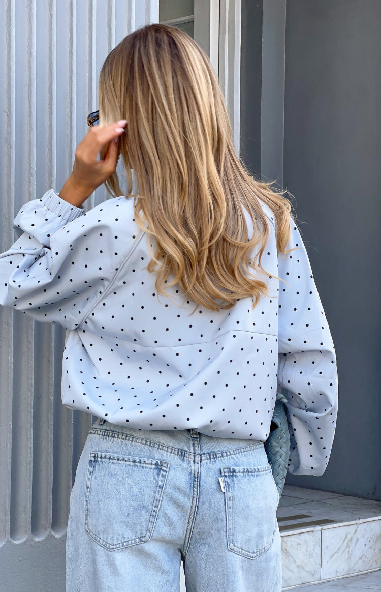 Erin Blue Polka Dot Funnel Neck Sports Jacket — 6