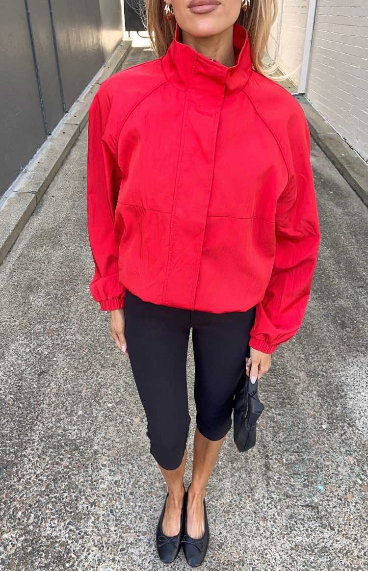 Enya Red Funnel Neck Sports Jacket — 3
