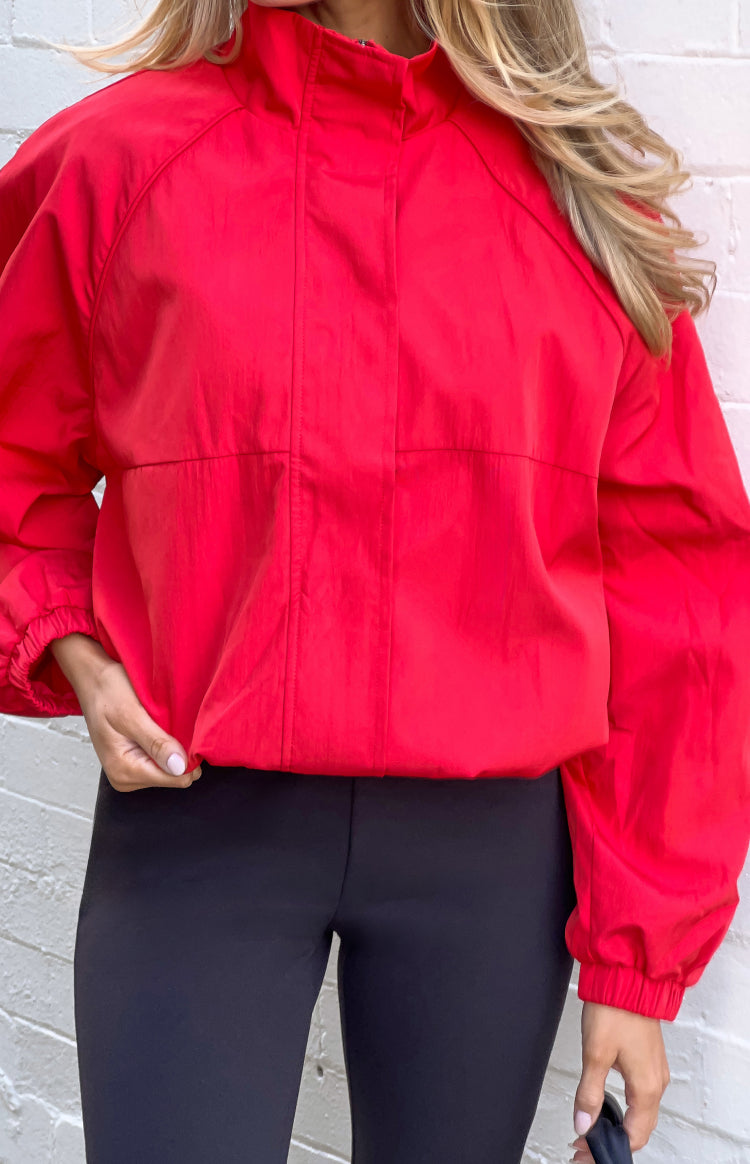 Enya Red Funnel Neck Sports Jacket — 4