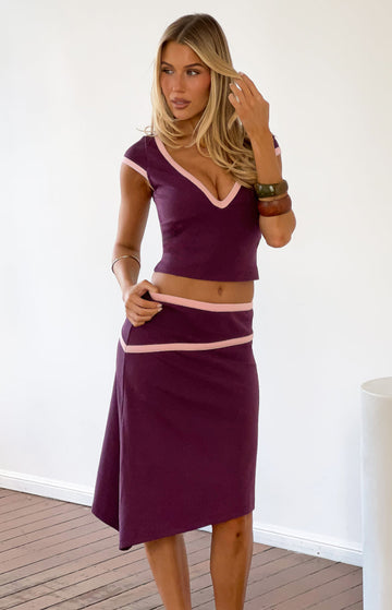 Levi Grape Contrast Bind Asymmetric Skirt — 1