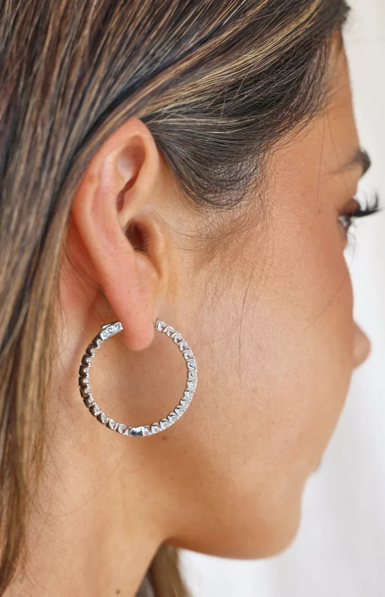 Jadine Silver Large Diamante Hoop Earrings — 2